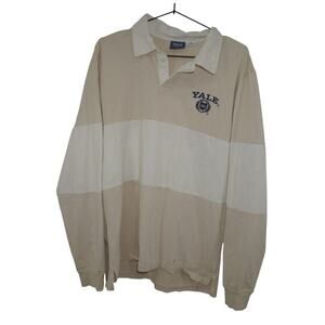 Yale University Beige White Rugby Shirt Long Sleeve Collegiate Polo Size L